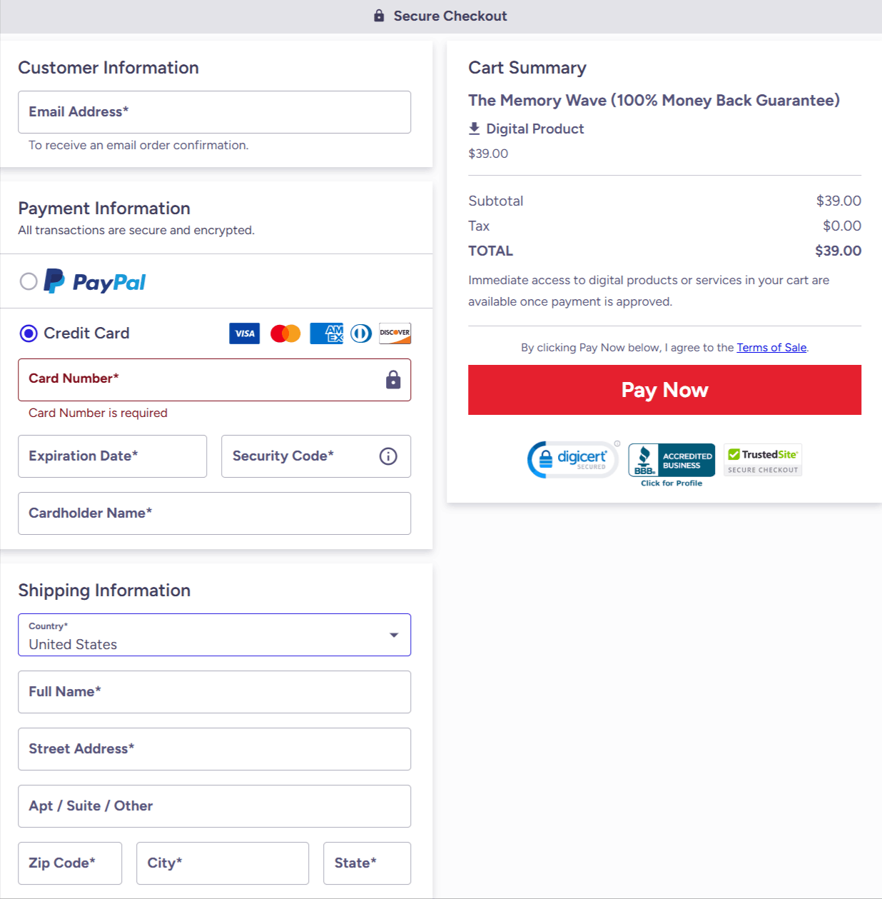 The Memory Wave Checkout page 